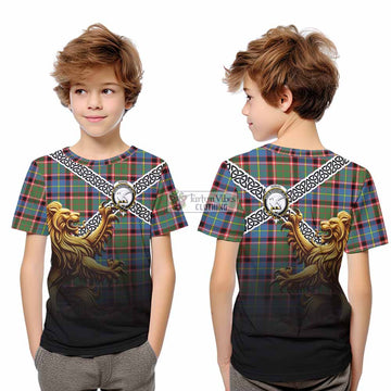 Norvel Crest Tartan Kid T-Shirt with Golden Lion Emblem Celtic Style - Tartan Vibes Clothing