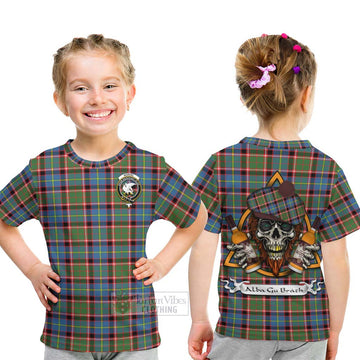 Norvel Tartan Kid T-Shirt with Family Crest and Bearded Skull Holding Bottles of Whiskey - Tartan Vibes Clothing