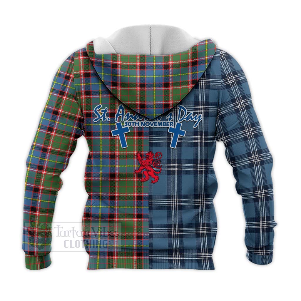 Norvel Tartan Knitted Hoodie Happy St. Andrew's Day Half Tartan Style - Tartan Vibes Clothing