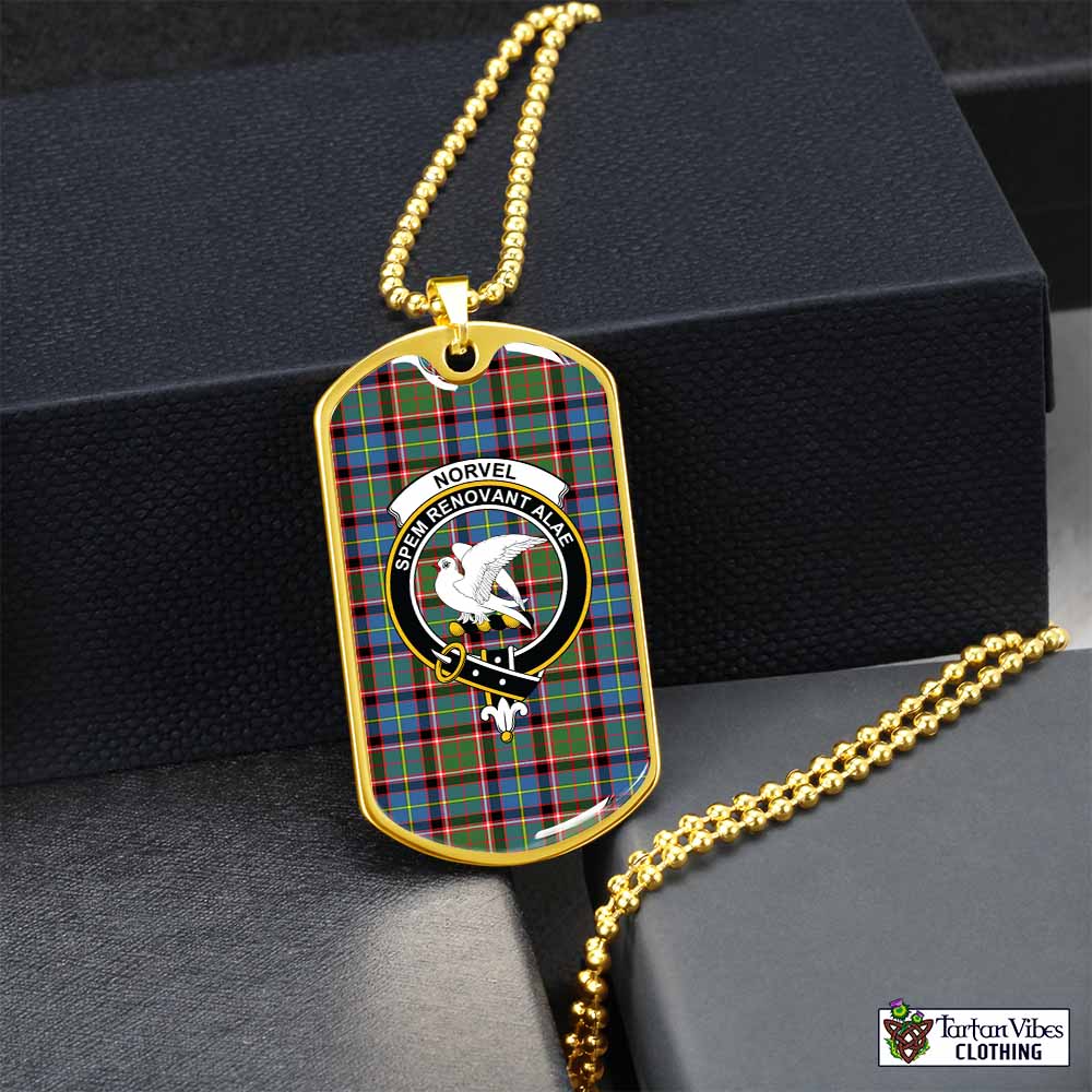 Norvel Tartan Dog Tag Necklace with Family Crest Gold No - Tartan Vibes Clothing