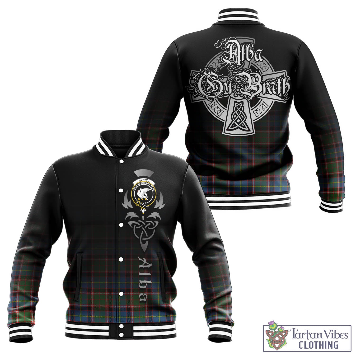 Norvel Tartan Baseball Jacket Featuring Alba Gu Brath Family Crest Celtic Inspired - Tartan Vibes Clothing