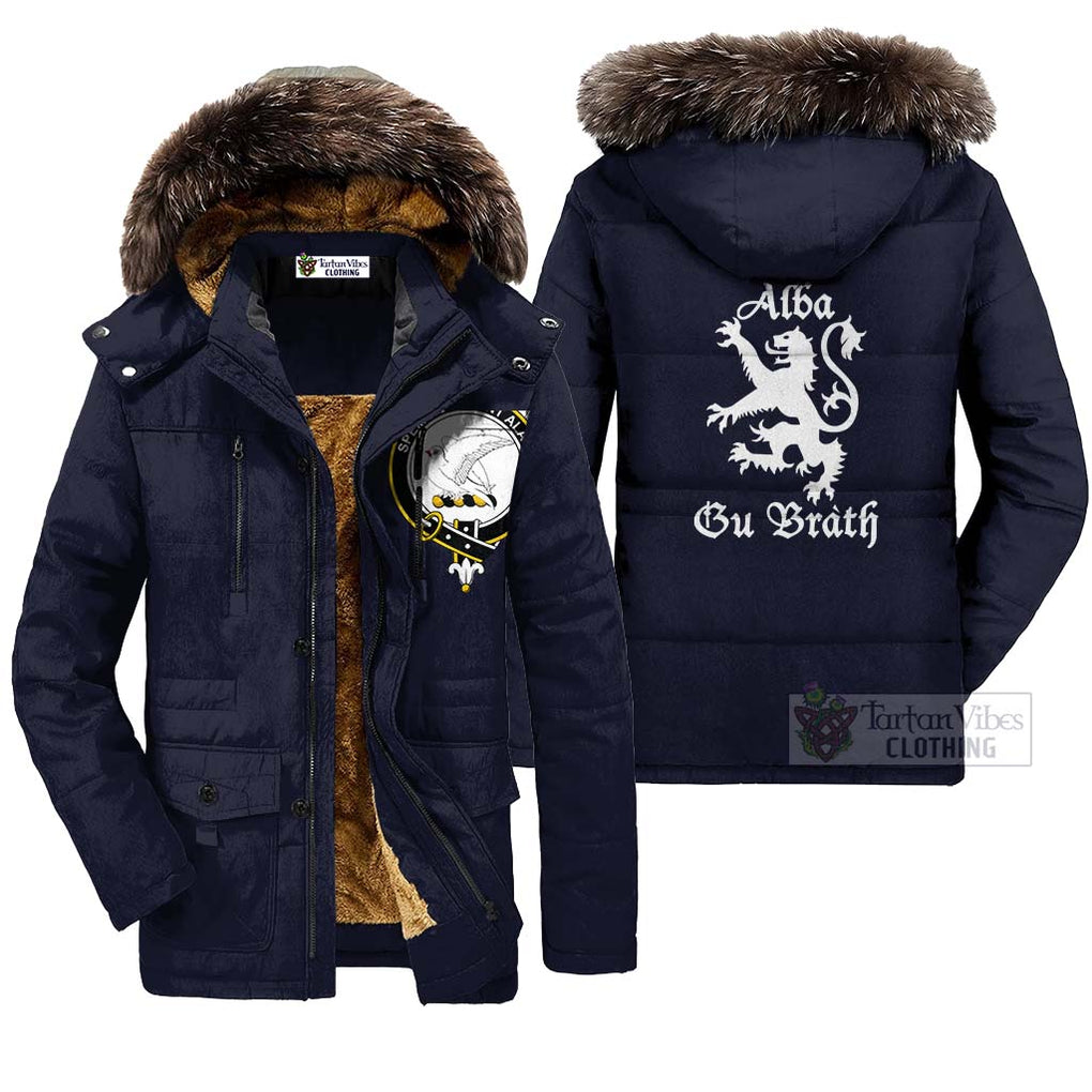 Norvel Family Crest Parka Jacket Lion Rampant Alba Gu Brath Style Navy Blue Unisex - 2D-tartanvibesclothing