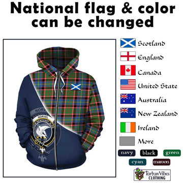 Norvel Tartan Hoodie with Personalised National Flag and Family Crest Half Style - Tartan Vibes Clothing