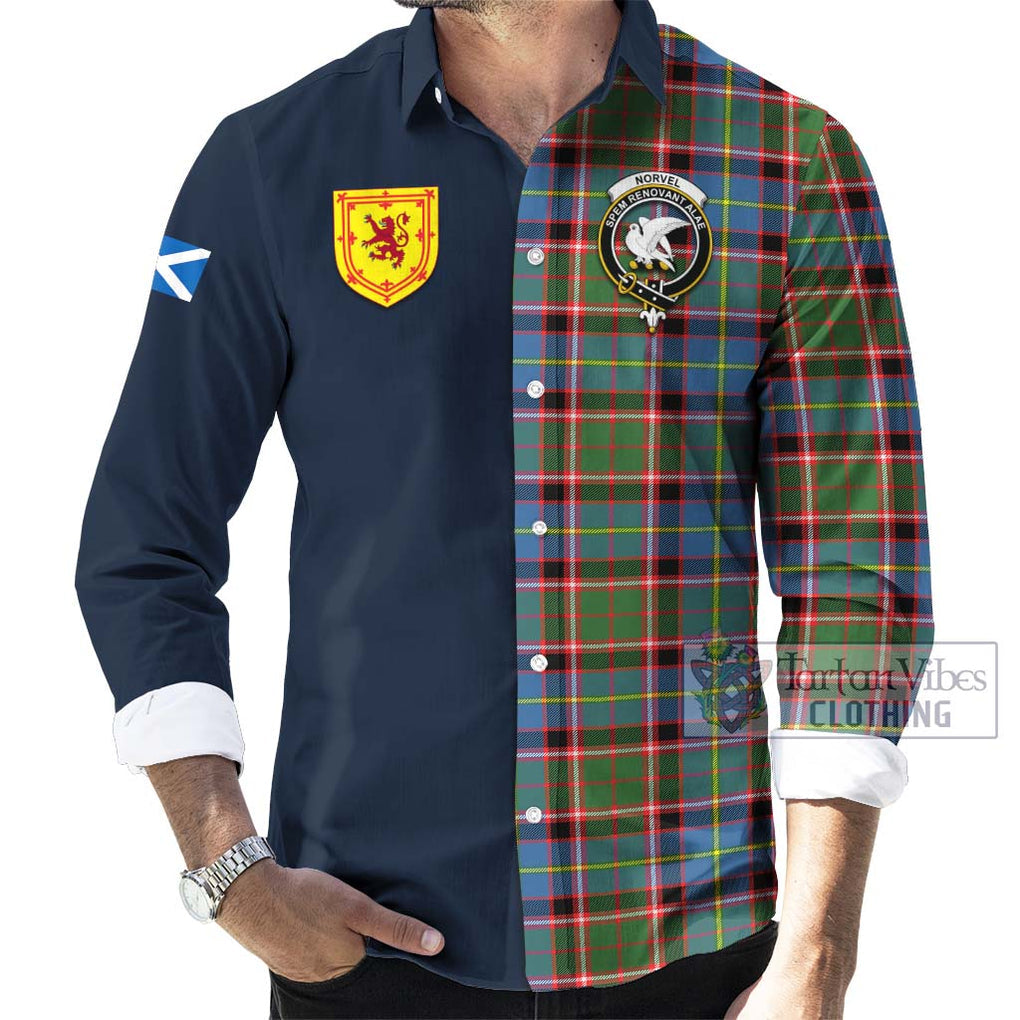 Norvel Tartan Long Sleeve Button Shirt Alba with Scottish Lion Royal Arm Half Style Men's Shirt - Tartan Vibes Clothing