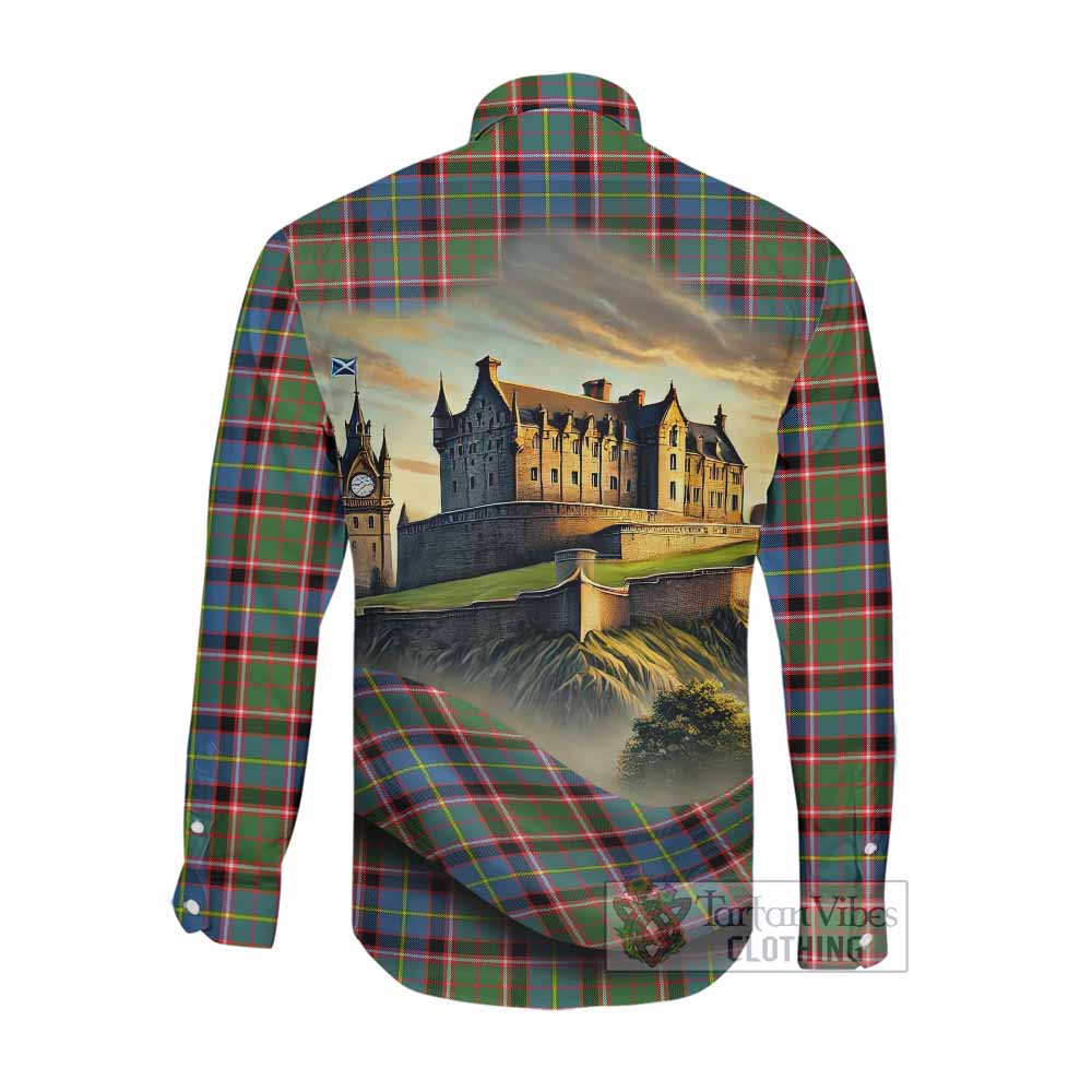 Tartan Vibes Clothing Norvel Tartan Family Crest Long Sleeve Button Shirt with Scottish Ancient Castle Style