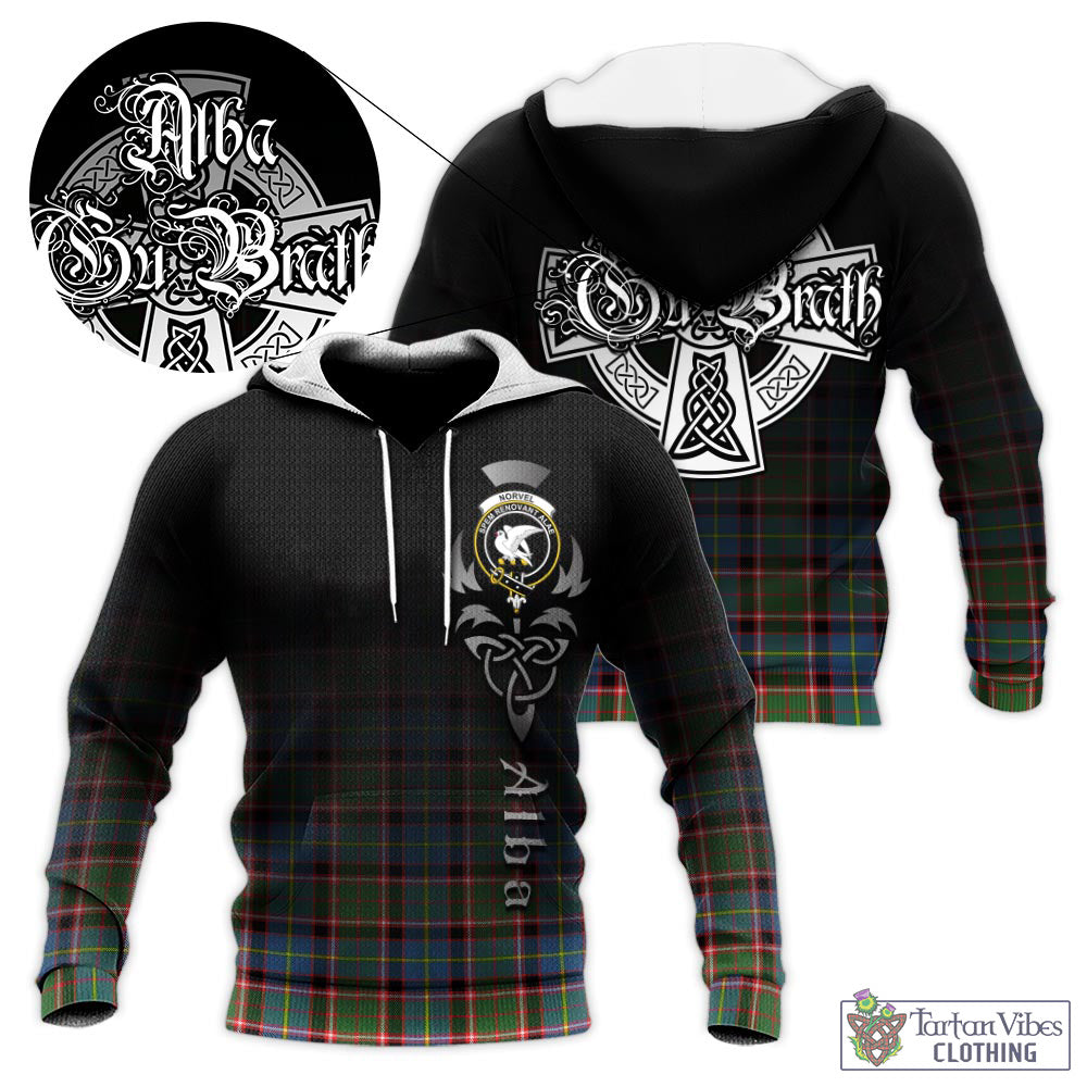 Norvel Tartan Knitted Hoodie Featuring Alba Gu Brath Family Crest Celtic Inspired - Tartan Vibes Clothing