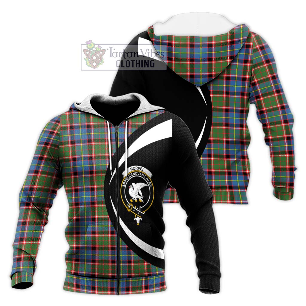 Norvel Tartan Knitted Hoodie with Family Crest Circle Style Unisex Knitted Zip Hoodie - Tartan Vibes Clothing