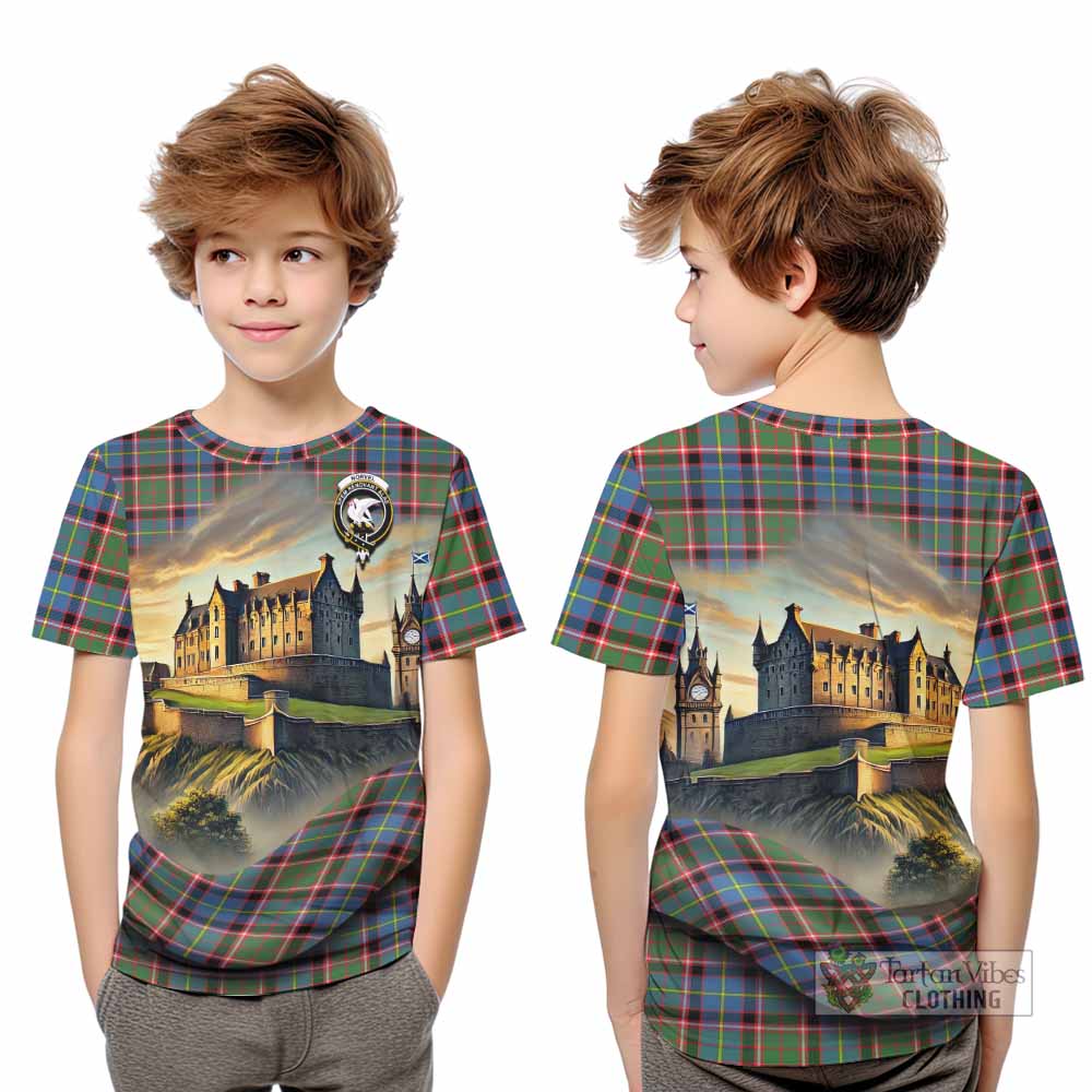Norvel Tartan Family Crest Kid T-Shirt with Scottish Ancient Castle Style - Tartan Vibes Clothing