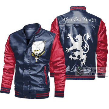 Norvel Family Crest Leather Bomber Jacket Lion Rampant Alba Gu Brath Style Navy - Red Unisex - 2D-tartanvibesclothing
