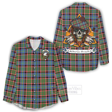 Norvel Tartan Women's Casual Shirt with Family Crest and Bearded Skull Holding Bottles of Whiskey - Tartan Vibes Clothing