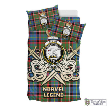 Tartan Vibes Clothing Norvel Tartan Bedding Set with Clan Crest and the Golden Sword of Courageous Legacy