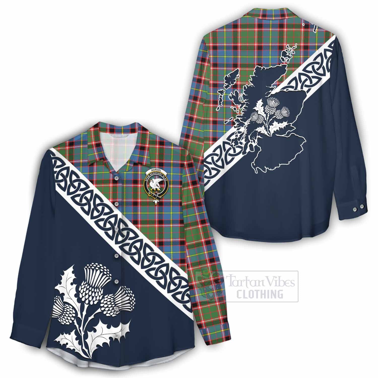 Norvel Tartan Women's Casual Shirt Featuring Thistle and Scotland Map - Tartan Vibes Clothing