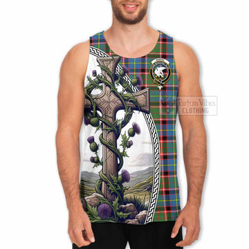 Norvel Tartan Men's Tank Top with Family Crest and St. Andrew's Cross Accented by Thistle Vines - Tartan Vibes Clothing