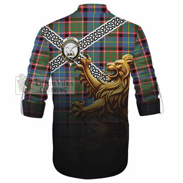 Norvel Crest Tartan Ghillie Kilt Shirt with Golden Lion Emblem Celtic Style - Tartan Vibes Clothing