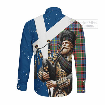 Norvel Tartan Long Sleeve Button Shirt with Family Crest Scottish Bagpiper Vibes - Tartan Vibes Clothing