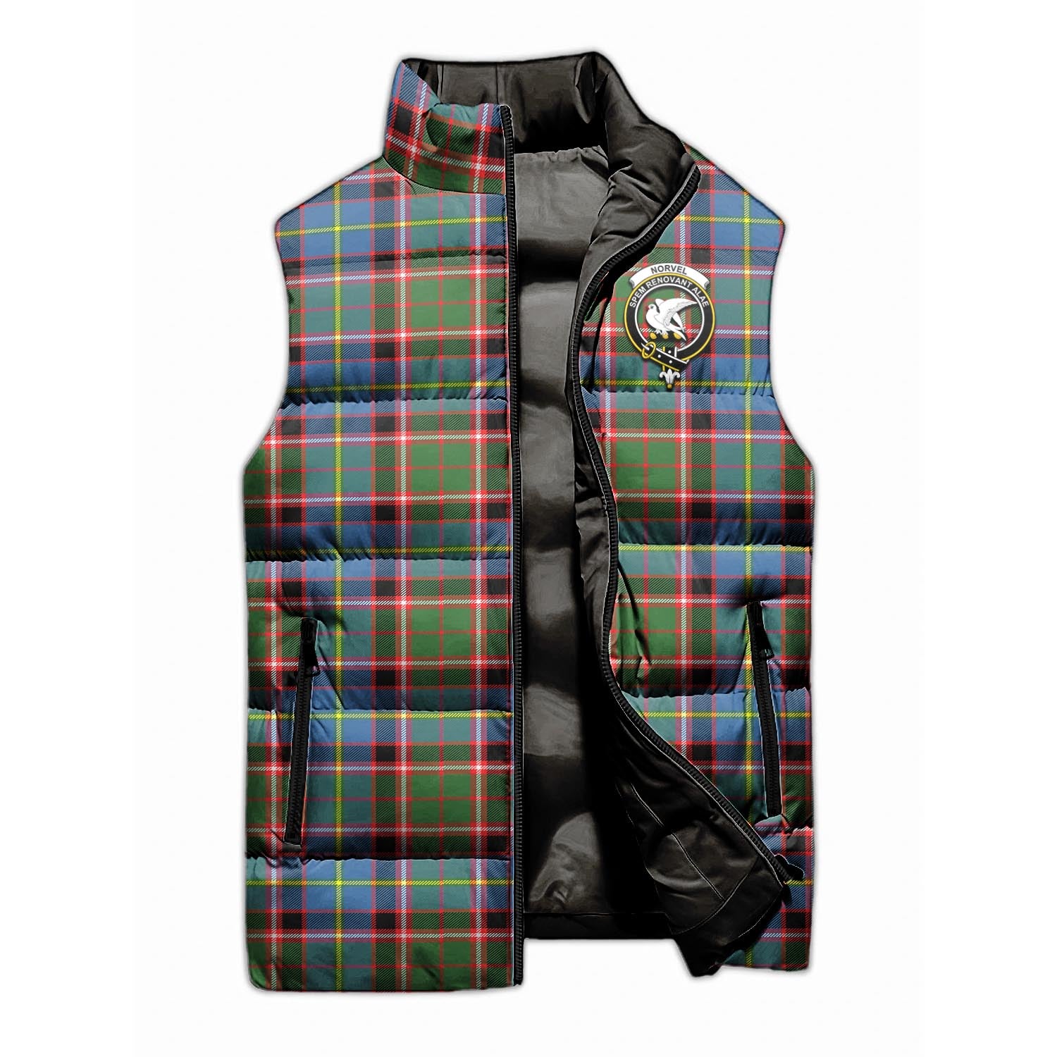 Norvel Tartan Sleeveless Puffer Jacket with Family Crest - Tartan Vibes Clothing