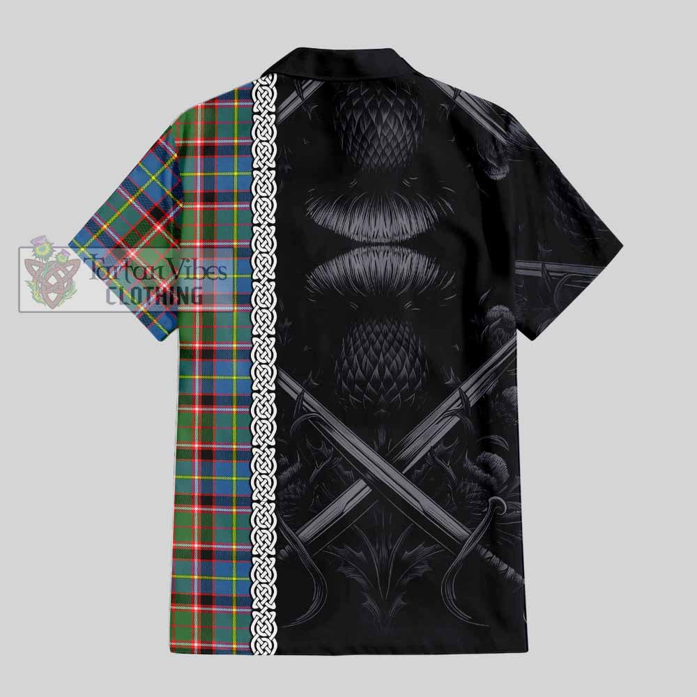 Norvel Tartan Hawaiian Shirt with Family Crest Cross Sword Thistle Celtic Vibes - Tartan Vibes Clothing