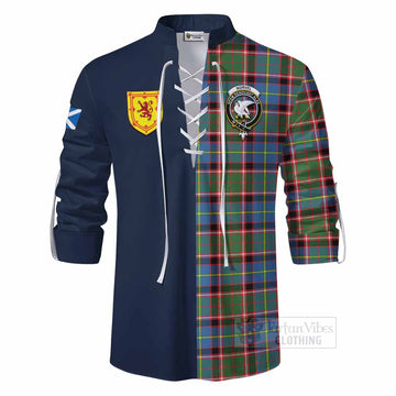 Norvel Tartan Ghillie Kilt Shirt Alba with Scottish Lion Royal Arm Half Style - Tartan Vibes Clothing
