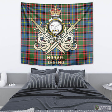 Norvel Tartan Tapestry with Clan Crest and the Golden Sword of Courageous Legacy - Tartan Vibes Clothing