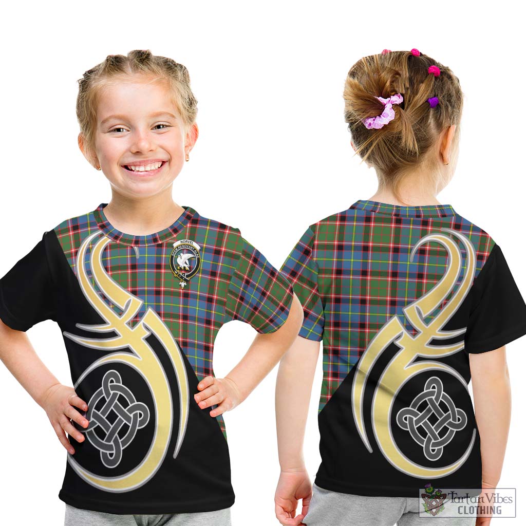 Norvel Tartan Kid T-Shirt with Family Crest and Celtic Symbol Style - Tartan Vibes Clothing