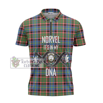 Norvel Tartan Zipper Polo Shirt with Family Crest DNA In Me Style - Tartan Vibes Clothing