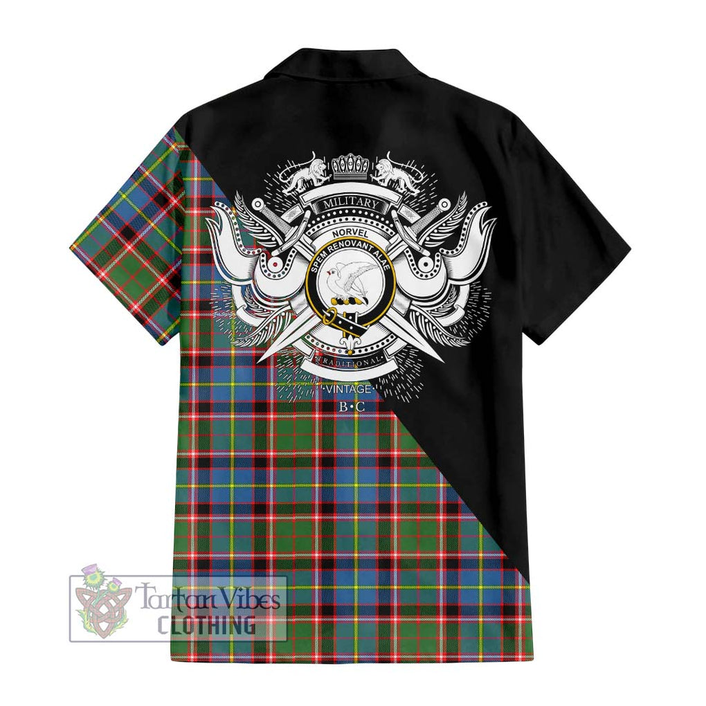 Norvel Tartan Hawaiian Shirt with Family Crest and Military Logo Style - Tartan Vibes Clothing