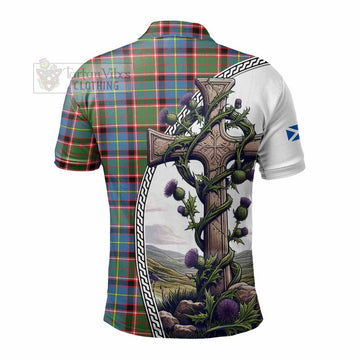 Norvel Tartan Polo Shirt with Family Crest and St. Andrew's Cross Accented by Thistle Vines - Tartan Vibes Clothing