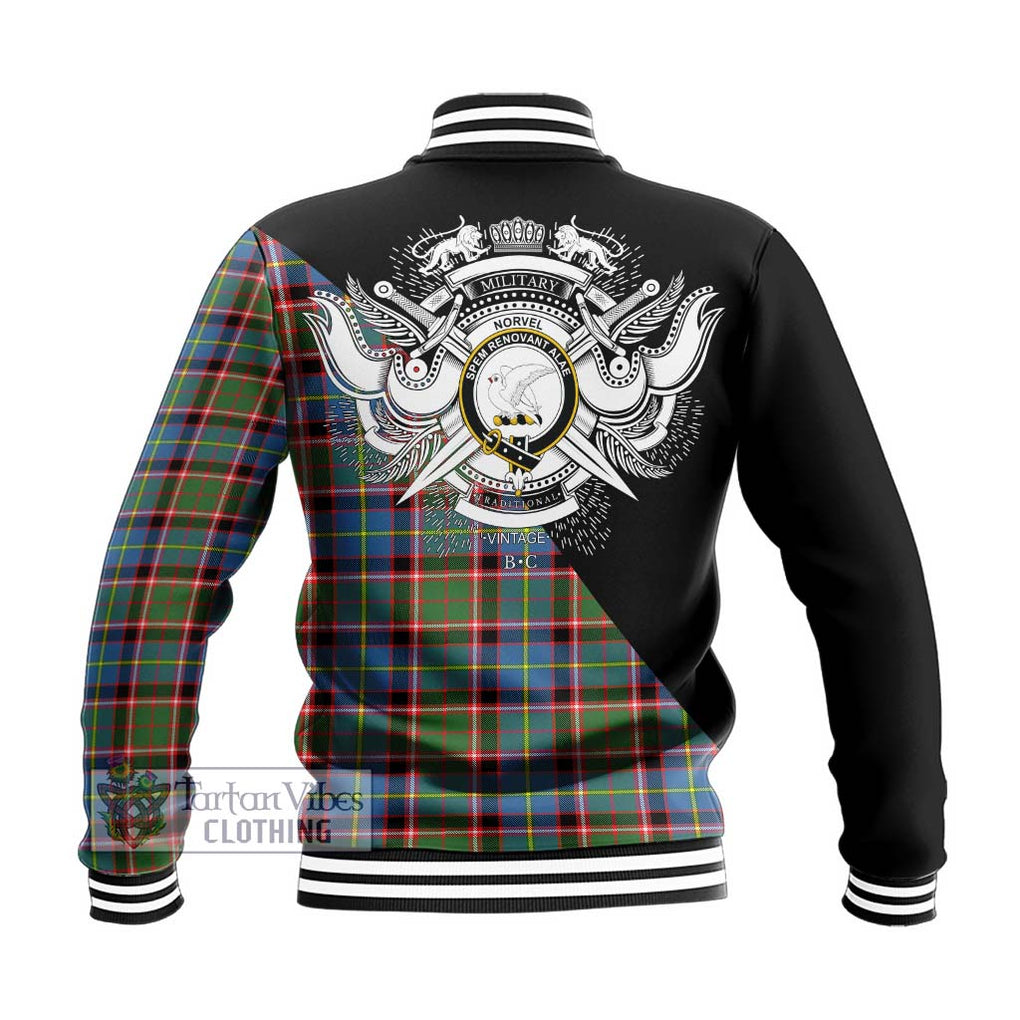 Norvel Tartan Baseball Jacket with Family Crest and Military Logo Style - Tartan Vibes Clothing