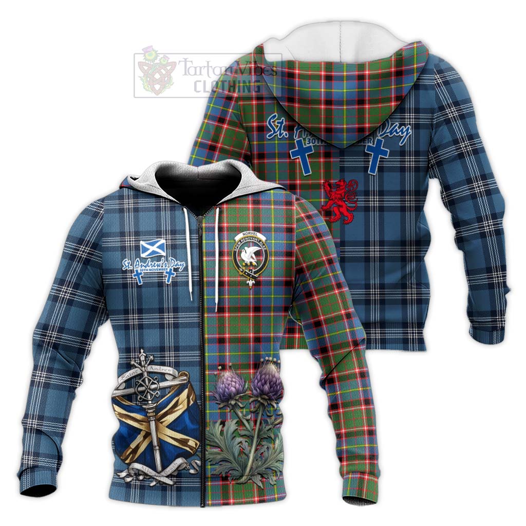 Norvel Tartan Knitted Hoodie Happy St. Andrew's Day Half Tartan Style Unisex Knitted Zip Hoodie - Tartan Vibes Clothing