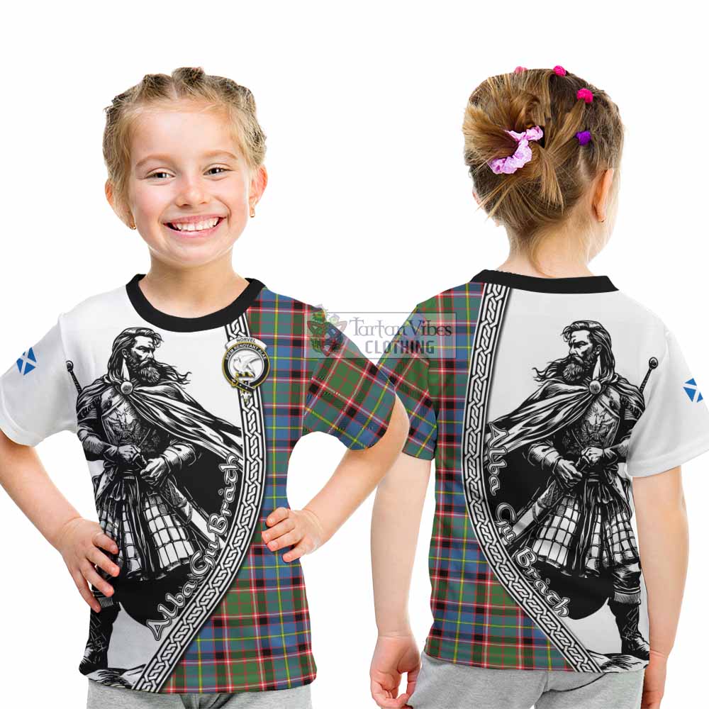Norvel Tartan Clan Crest Kid T-Shirt with Highlander Warrior Celtic Style - Tartan Vibes Clothing