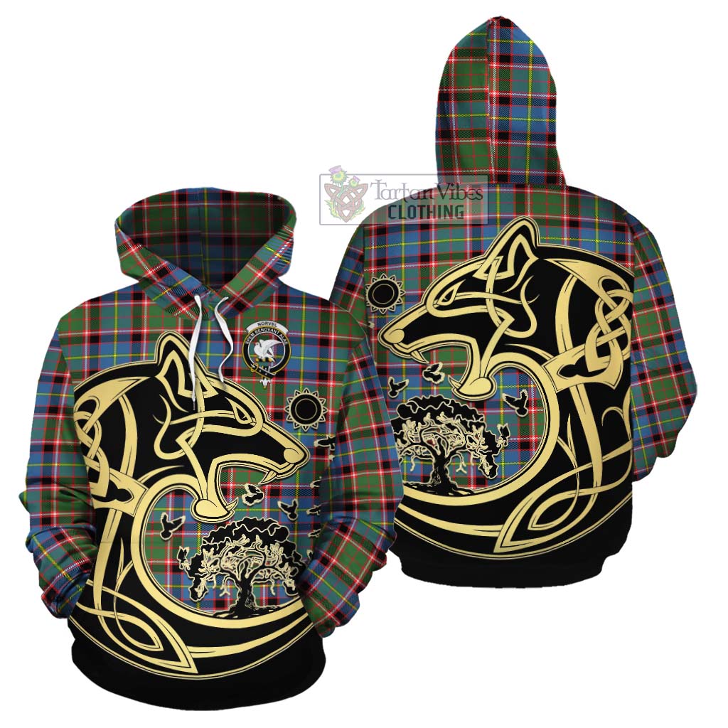Norvel Tartan Cotton Hoodie with Family Crest Celtic Wolf Style Zip Hoodie - Tartan Vibes Clothing