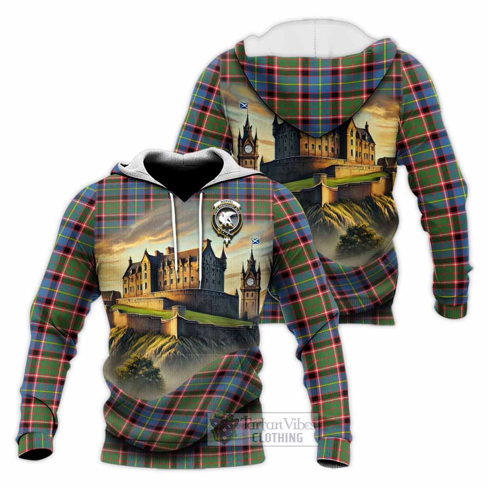 Norvel Tartan Family Crest Knitted Hoodie with Scottish Ancient Castle Style - Tartan Vibes Clothing