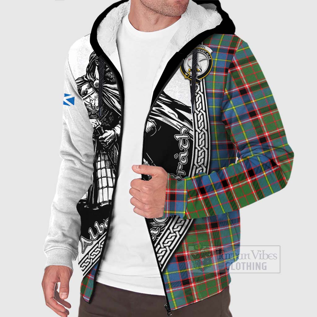 Norvel Tartan Clan Crest Sherpa Hoodie with Highlander Warrior Celtic Style Unisex - Tartan Vibes Clothing