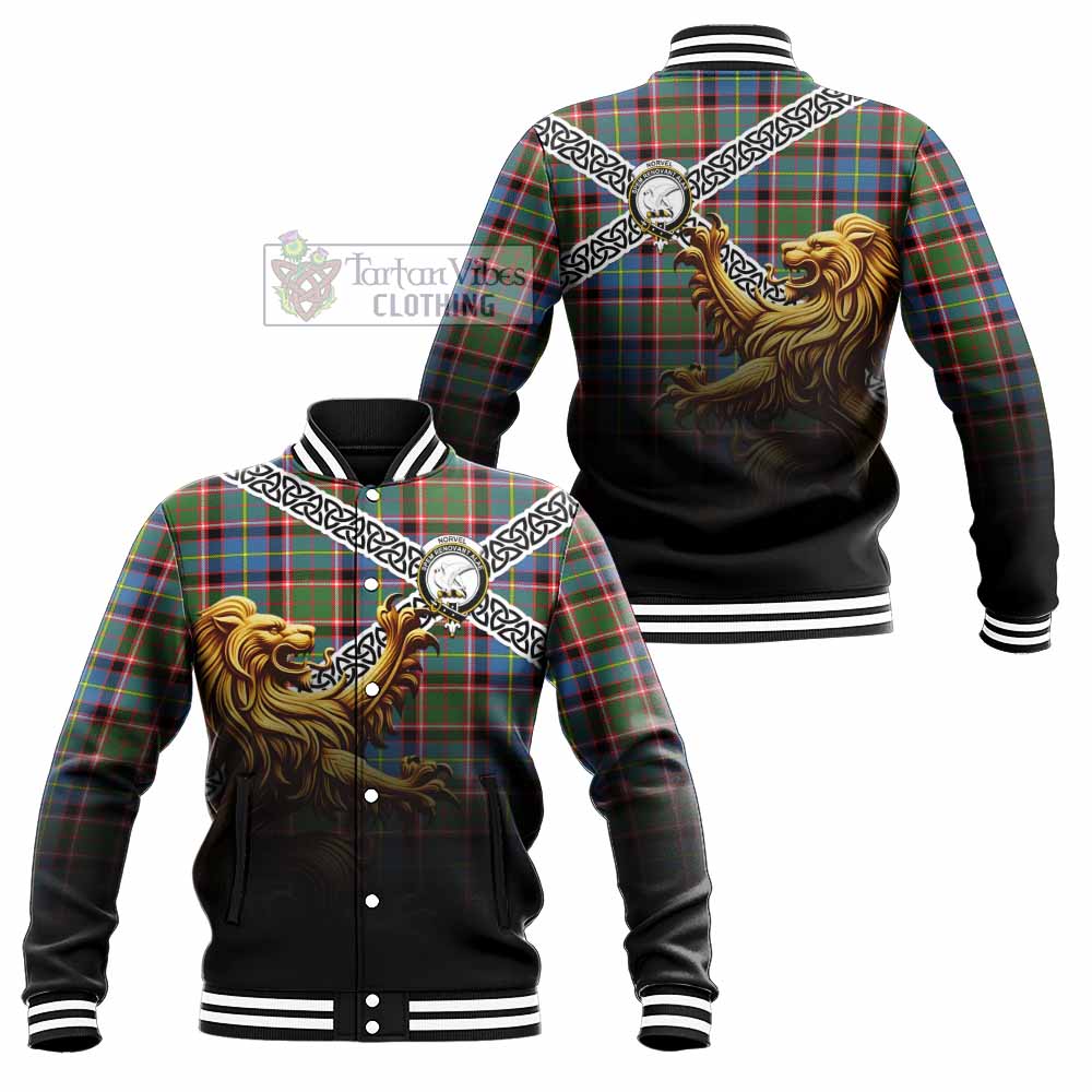 Norvel Crest Tartan Baseball Jacket with Golden Lion Emblem Celtic Style - Tartan Vibes Clothing