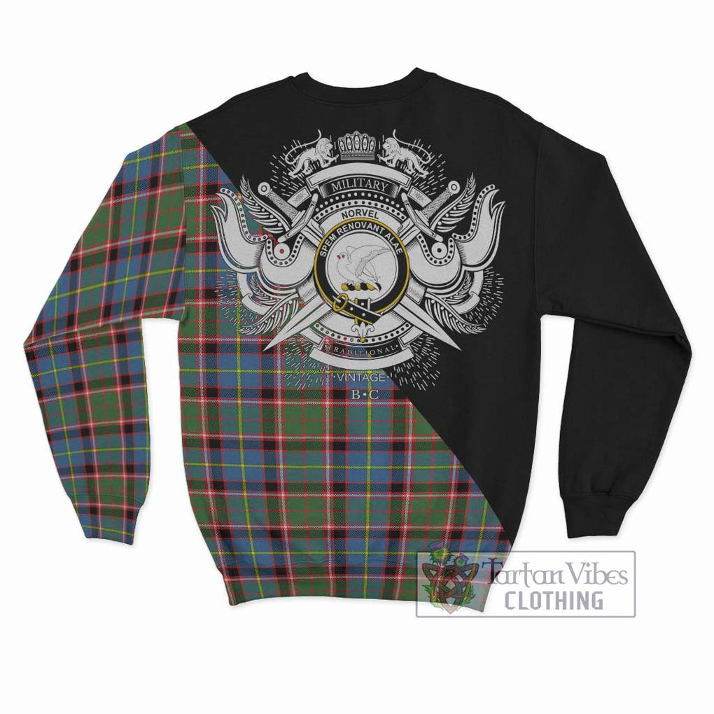 Norvel Tartan Sweatshirt with Family Crest and Military Logo Style - Tartan Vibes Clothing