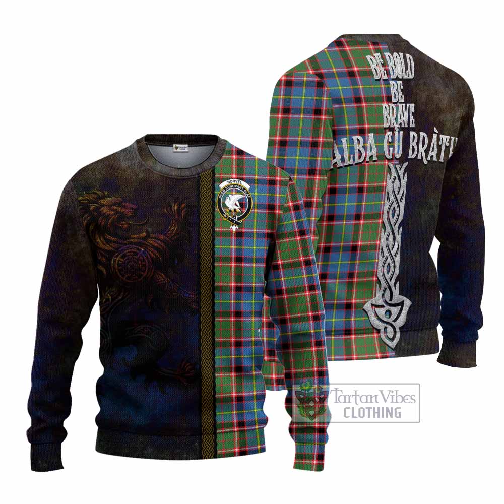 Norvel Tartan Family Crest Knitted Sweater Alba Gu Brath Be Brave Lion Ancient Style - Tartan Vibes Clothing
