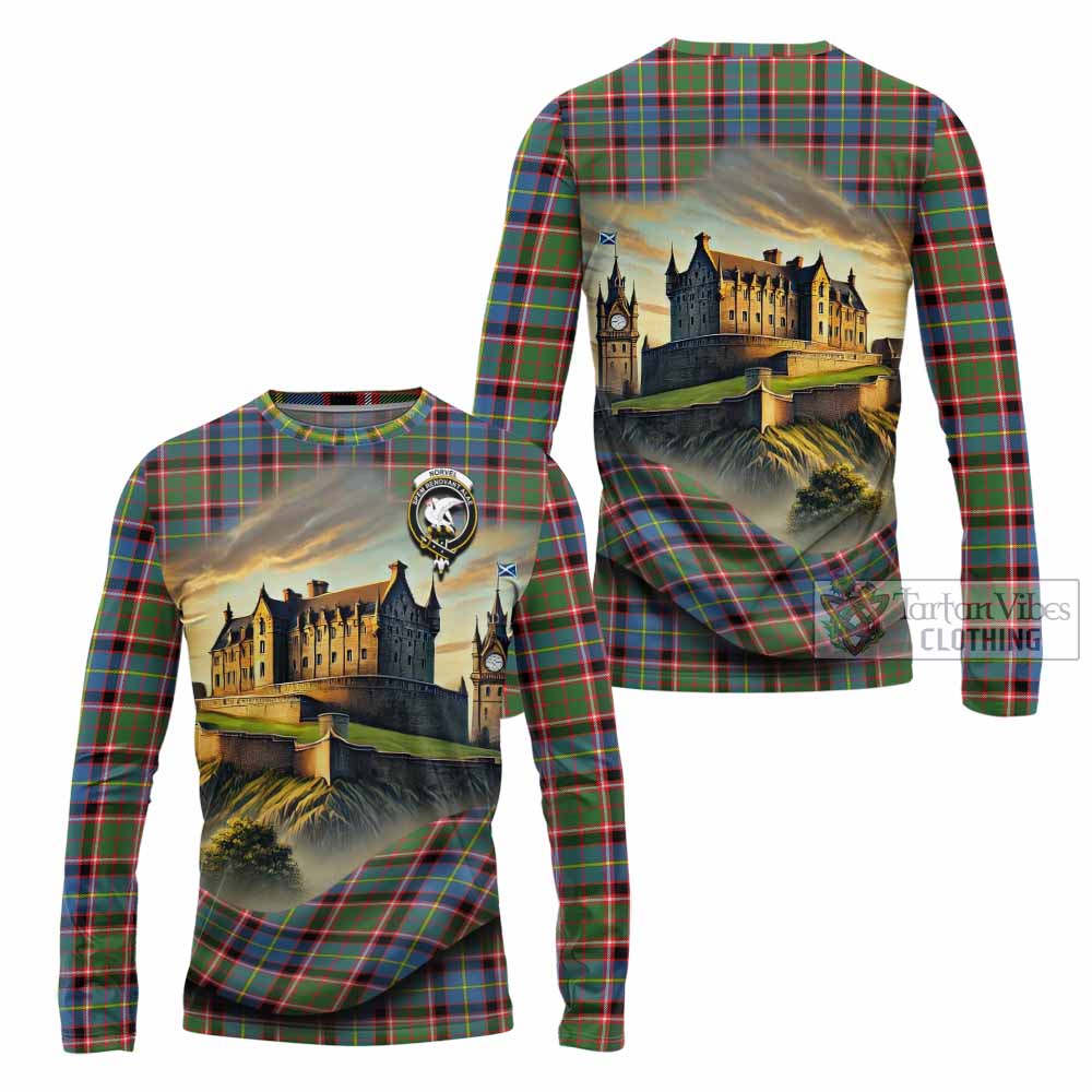 Norvel Tartan Family Crest Long Sleeve T-Shirt with Scottish Ancient Castle Style - Tartan Vibes Clothing
