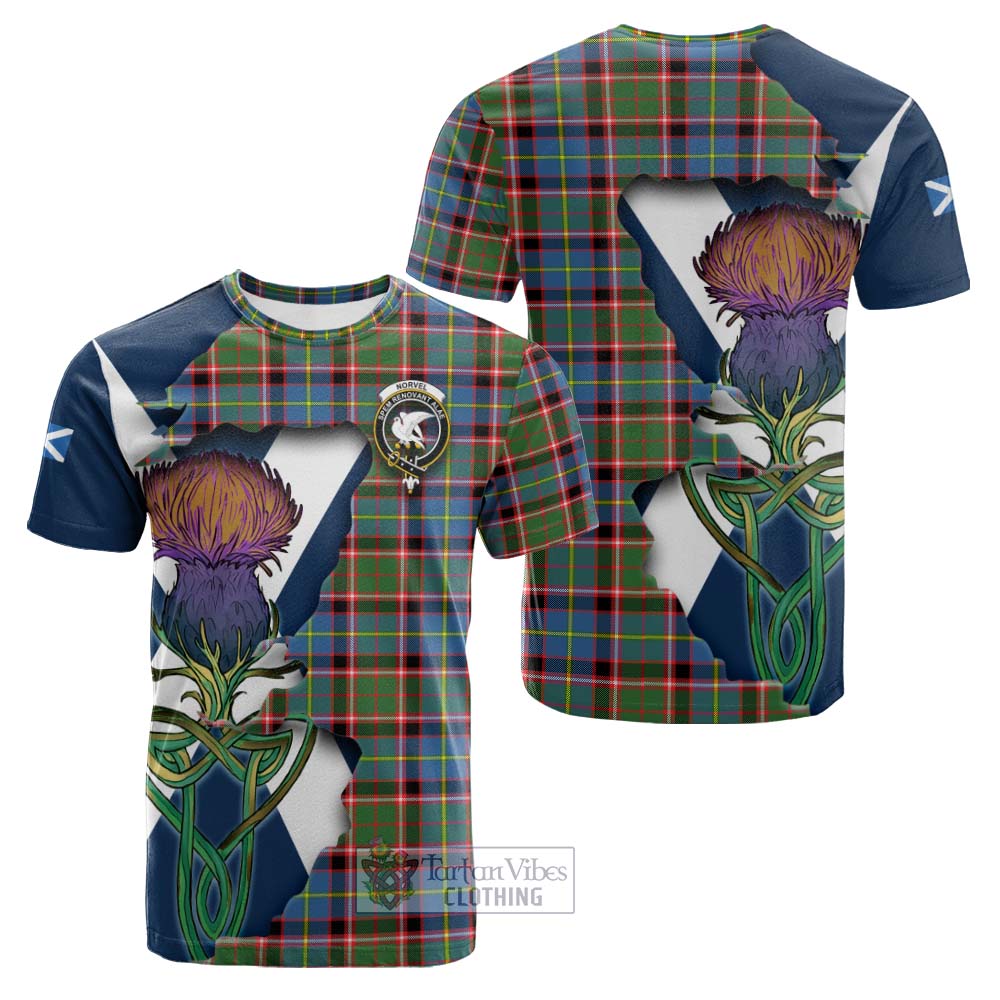 Norvel Tartan Family Crest Cotton T-shirt Scottish Thistle Celtic Inspired - Tartan Vibes Clothing
