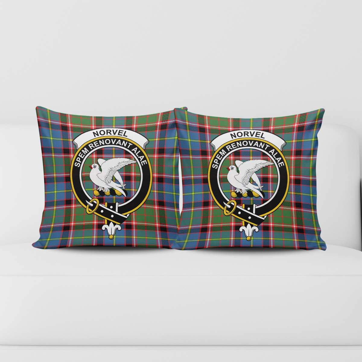 Norvel Tartan Pillow Cover with Family Crest - Tartan Vibes Clothing