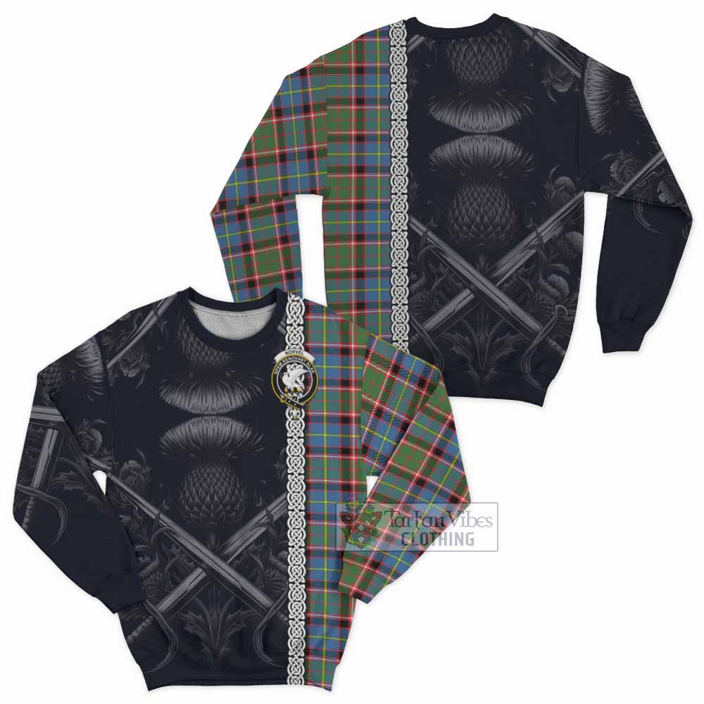 Norvel Tartan Sweatshirt with Family Crest Cross Sword Thistle Celtic Vibes - Tartan Vibes Clothing