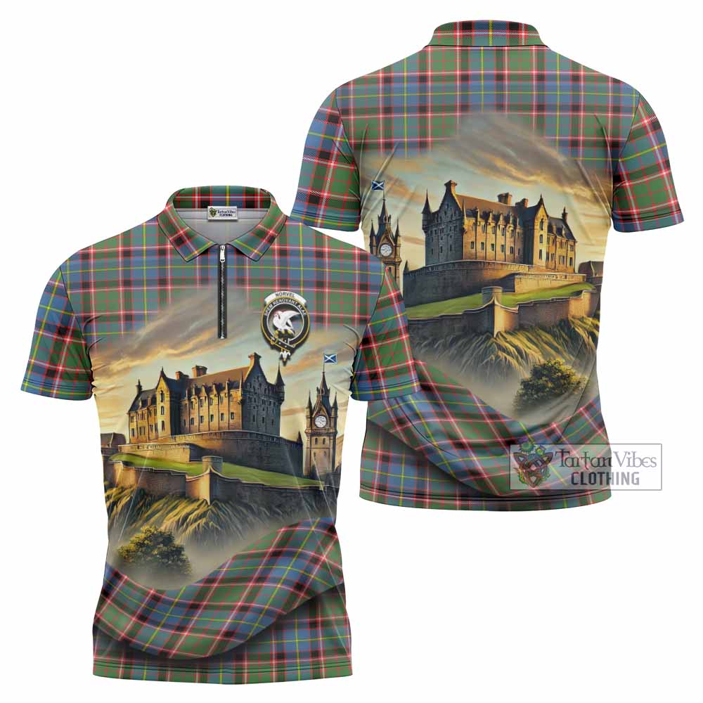 Norvel Tartan Family Crest Zipper Polo Shirt with Scottish Ancient Castle Style - Tartan Vibes Clothing