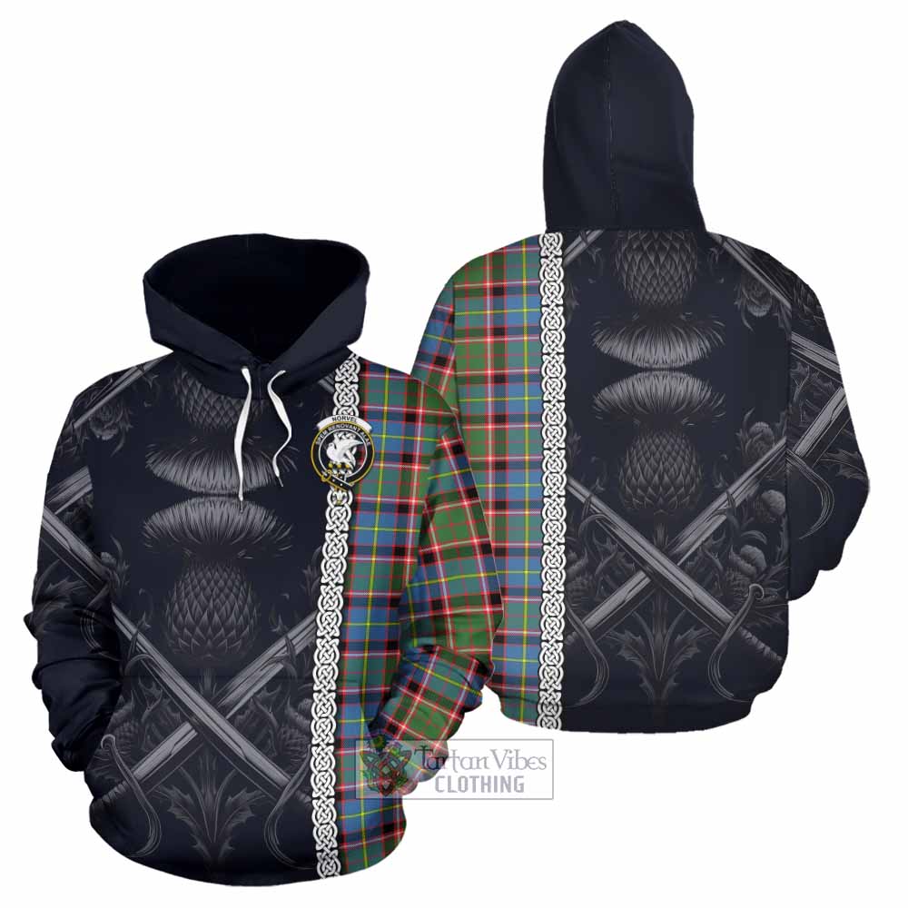 Norvel Tartan Hoodie with Family Crest Cross Sword Thistle Celtic Vibes - Tartan Vibes Clothing