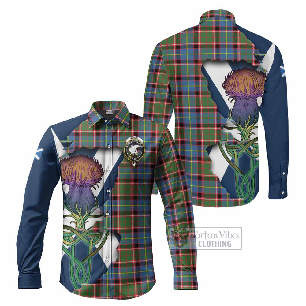 Norvel Tartan Family Crest Long Sleeve Button Shirt Scottish Thistle Celtic Inspired - Tartan Vibes Clothing