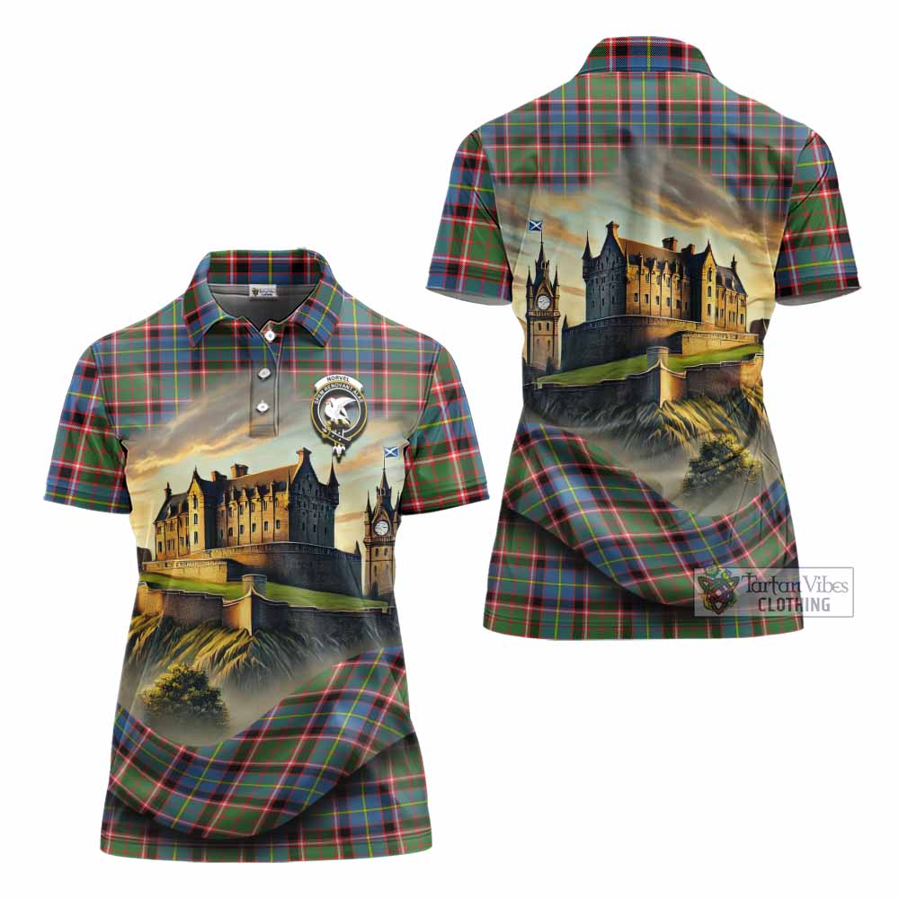 Norvel Tartan Family Crest Women's Polo Shirt with Scottish Ancient Castle Style - Tartan Vibes Clothing