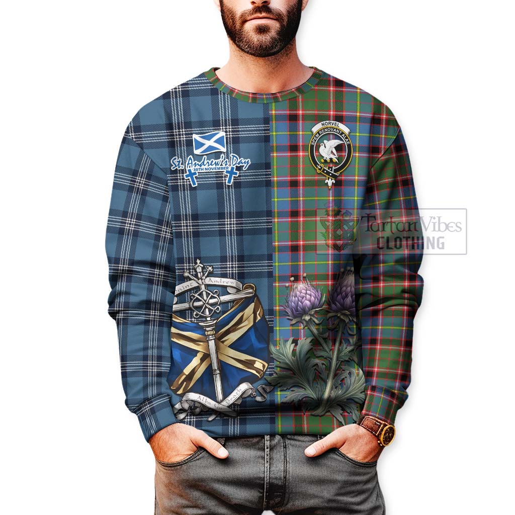 Norvel Tartan Sweatshirt Happy St. Andrew's Day Half Tartan Style - Tartan Vibes Clothing