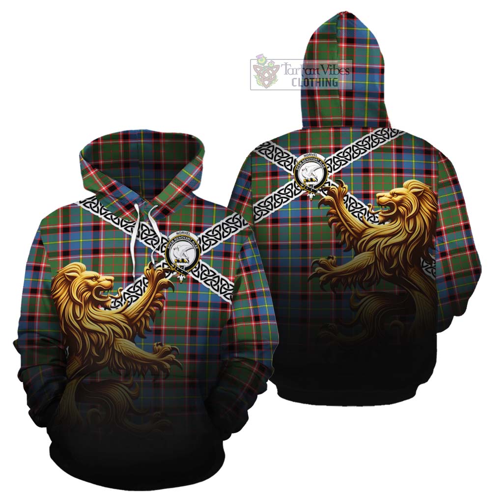Norvel Crest Tartan Cotton Hoodie with Golden Lion Emblem Celtic Style - Tartan Vibes Clothing