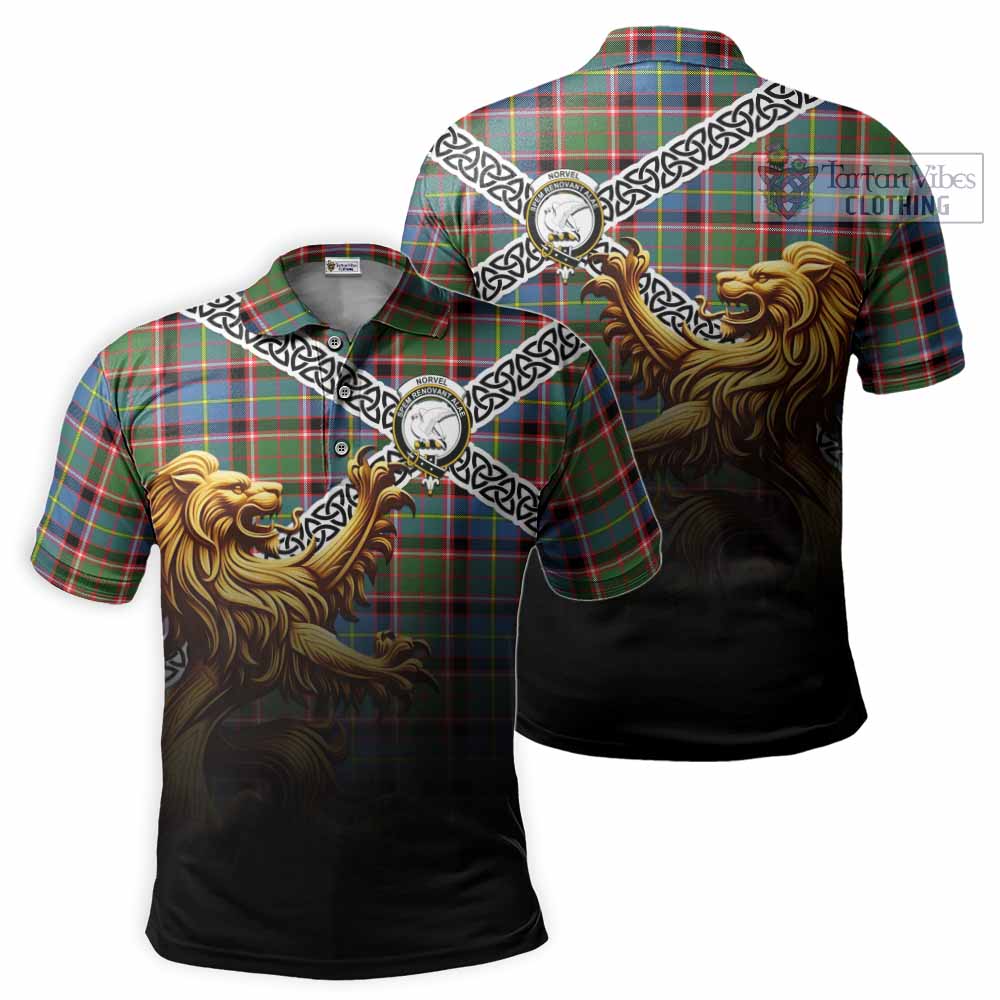 Norvel Crest Tartan Polo Shirt with Golden Lion Emblem Celtic Style - Tartan Vibes Clothing