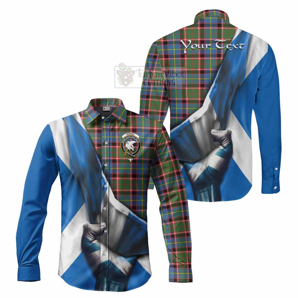 Norvel Tartan Long Sleeve Button Shirt with Family Crest Scotland Patriotic Style - Tartan Vibes Clothing