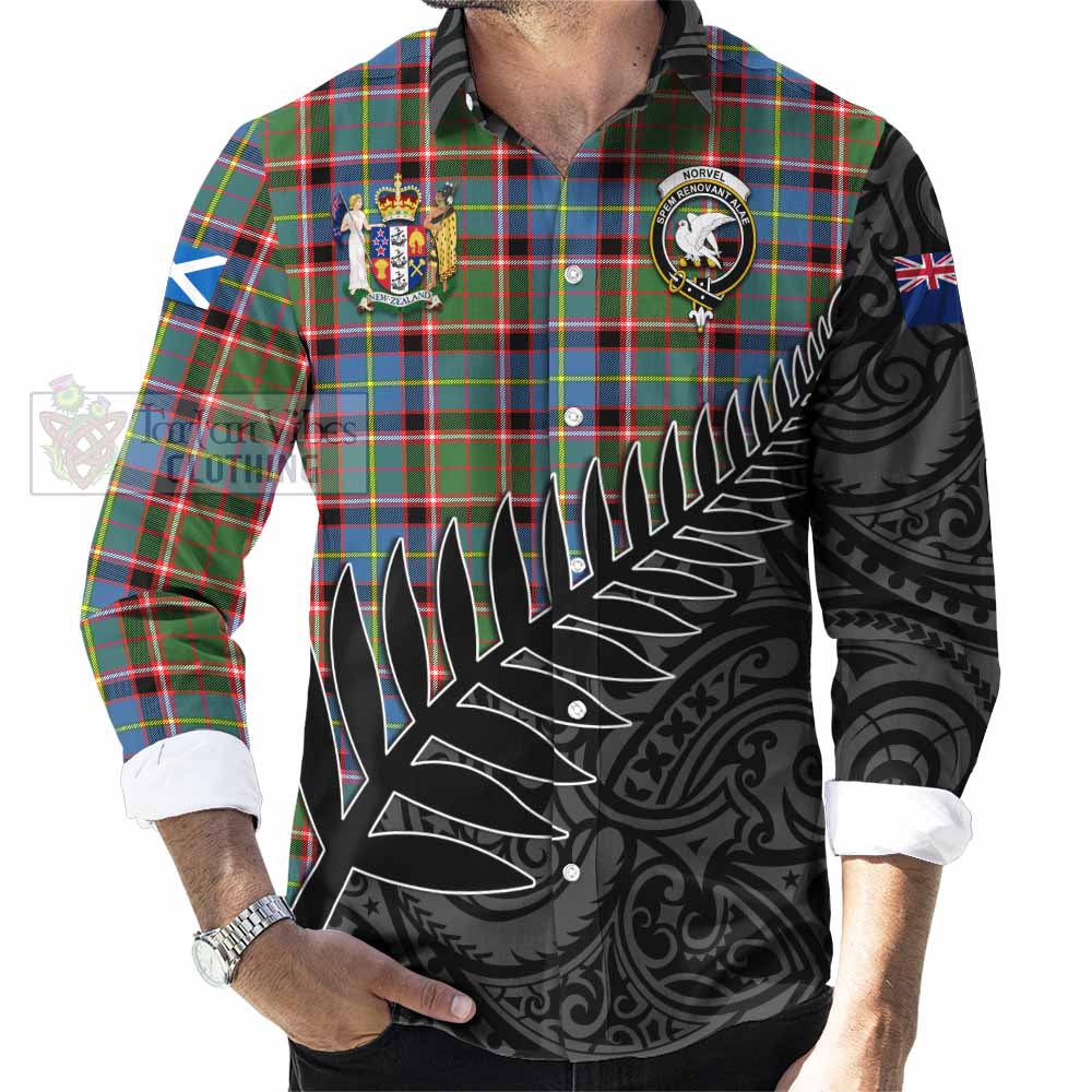 Norvel Crest Tartan Long Sleeve Button Shirt with New Zealand Silver Fern Half Style - Tartan Vibes Clothing