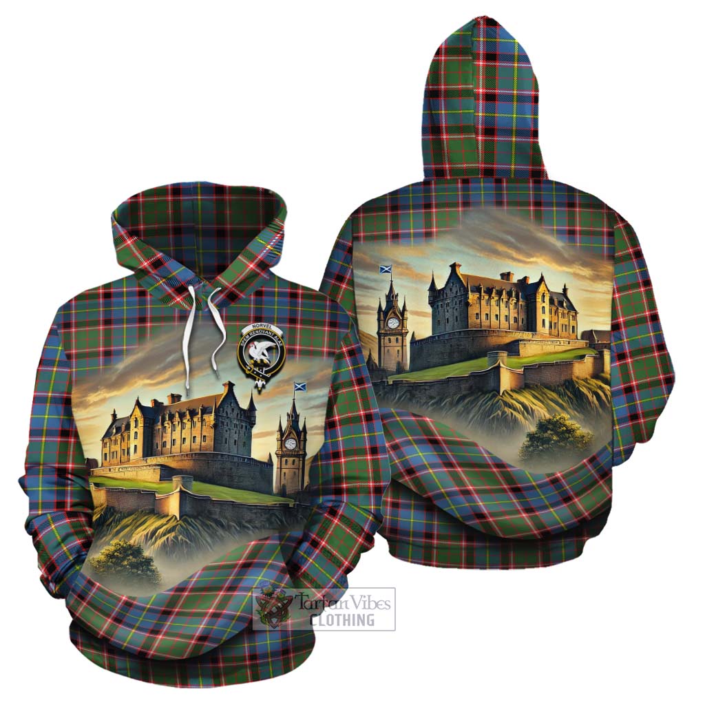 Norvel Tartan Family Crest Cotton Hoodie with Scottish Ancient Castle Style - Tartan Vibes Clothing